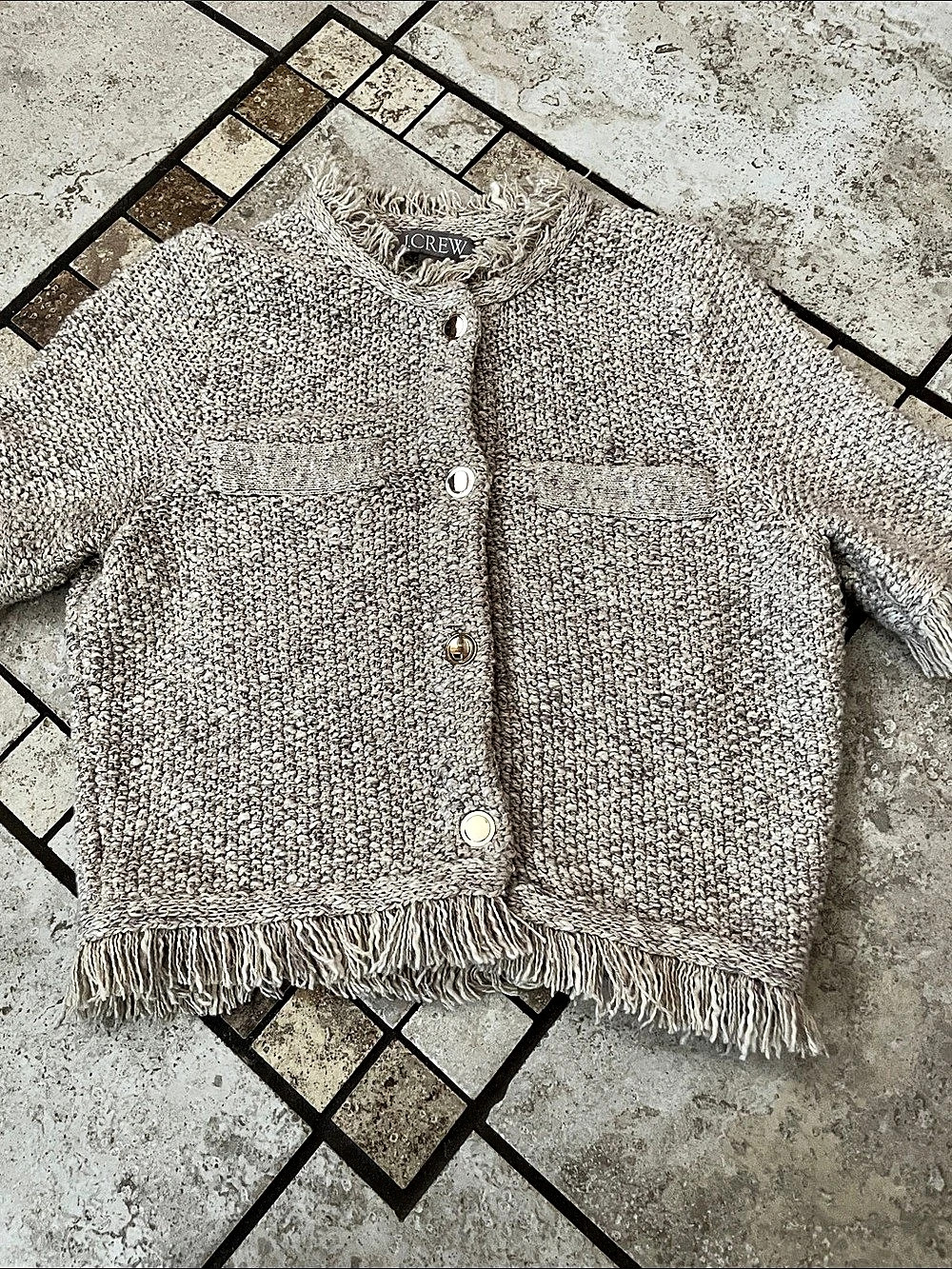 J.Crew Short-Sleeve Sweater Lady Jacket Beige xs